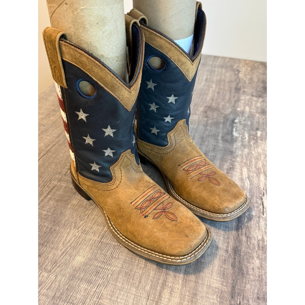 Cody James Boys American Flag Western Boots Square Toe Tan Blue Red 43880 Size 3